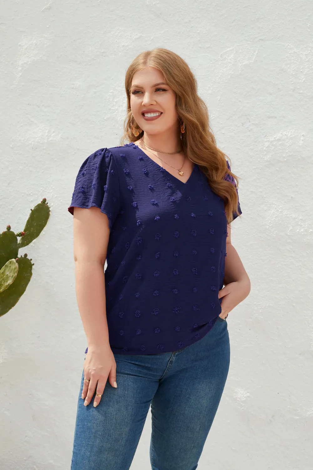 Casual Loose-Fitting T-shirt Spring/Summer Plus Size Women's V-neck Short Sleeve Commuter Plus Size Top Ball Pattern Street Style display picture 16