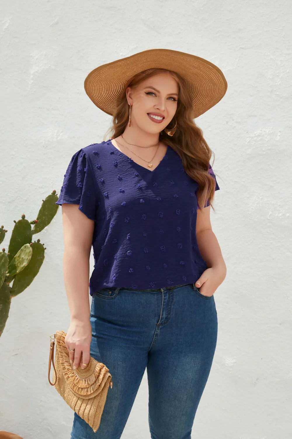 Casual Loose-Fitting T-shirt Spring/Summer Plus Size Women's V-neck Short Sleeve Commuter Plus Size Top Ball Pattern Street Style display picture 17