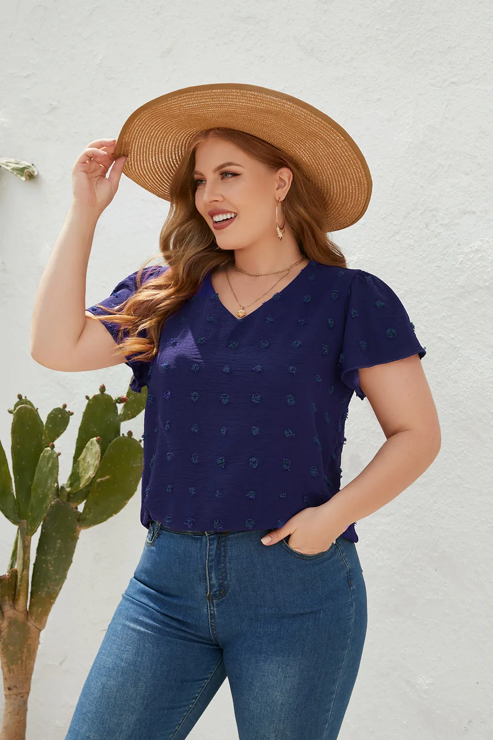 Casual Loose-Fitting T-shirt Spring/Summer Plus Size Women's V-neck Short Sleeve Commuter Plus Size Top Ball Pattern Street Style display picture 18