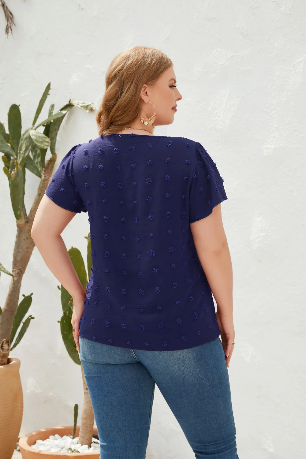 Casual Loose-Fitting T-shirt Spring/Summer Plus Size Women's V-neck Short Sleeve Commuter Plus Size Top Ball Pattern Street Style display picture 19
