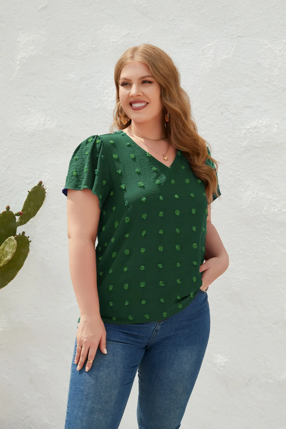 Casual Loose-Fitting T-shirt Spring/Summer Plus Size Women's V-neck Short Sleeve Commuter Plus Size Top Ball Pattern Street Style display picture 20