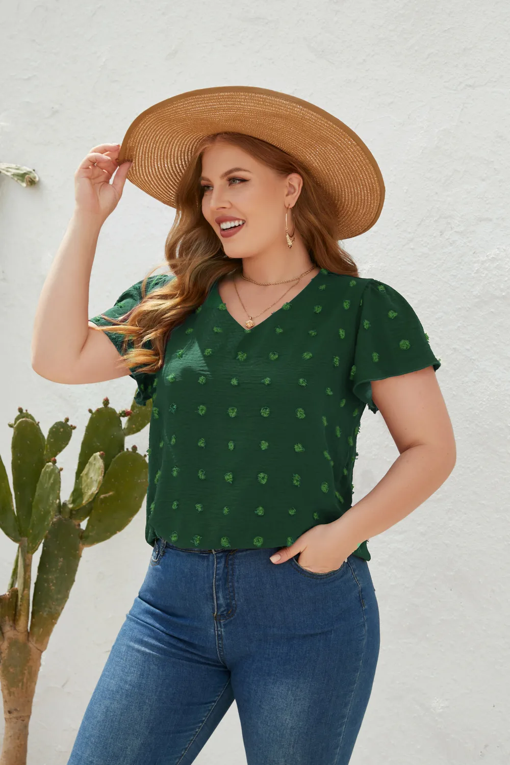 Casual Loose-Fitting T-shirt Spring/Summer Plus Size Women's V-neck Short Sleeve Commuter Plus Size Top Ball Pattern Street Style display picture 21