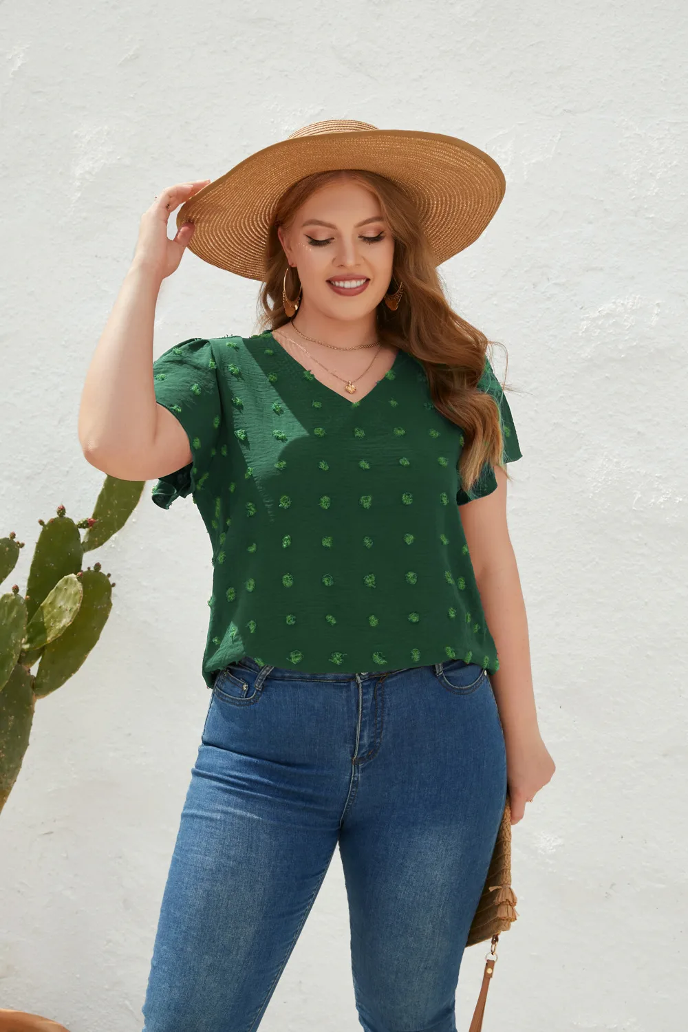 Casual Loose-Fitting T-shirt Spring/Summer Plus Size Women's V-neck Short Sleeve Commuter Plus Size Top Ball Pattern Street Style display picture 22