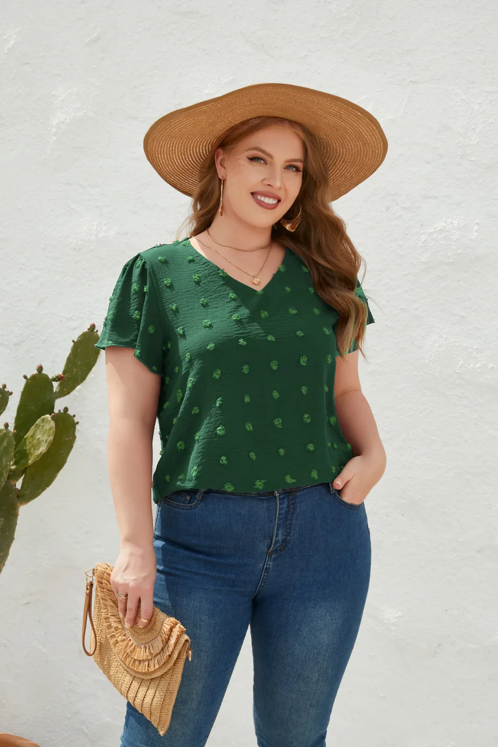Casual Loose-Fitting T-shirt Spring/Summer Plus Size Women's V-neck Short Sleeve Commuter Plus Size Top Ball Pattern Street Style display picture 23