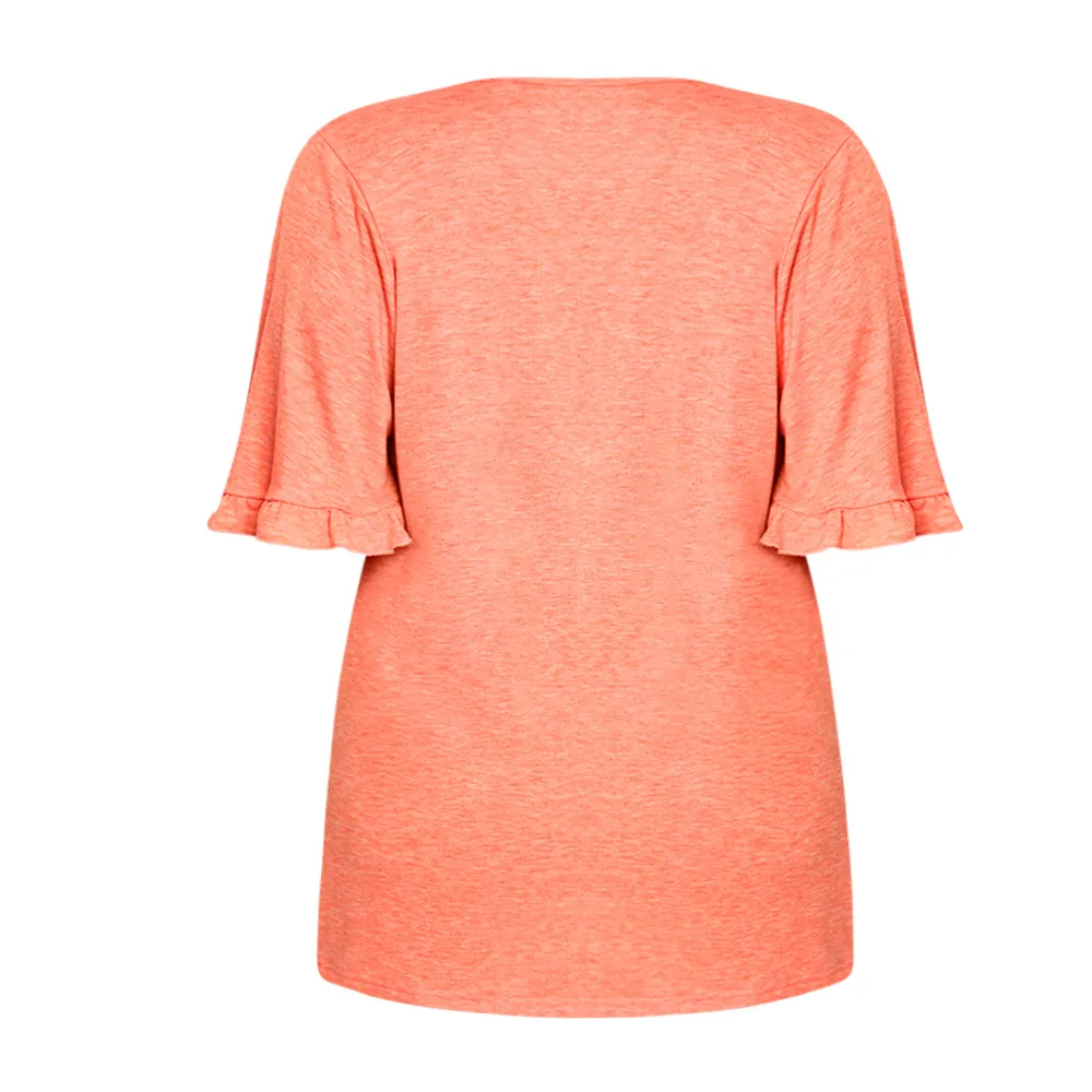 Casual Loose-Fitting Women's V-neck T-shirt  Style Fresh Sweet Short Sleeve Pleated Hem Lace Short-Sleeved Casual Top display picture 13