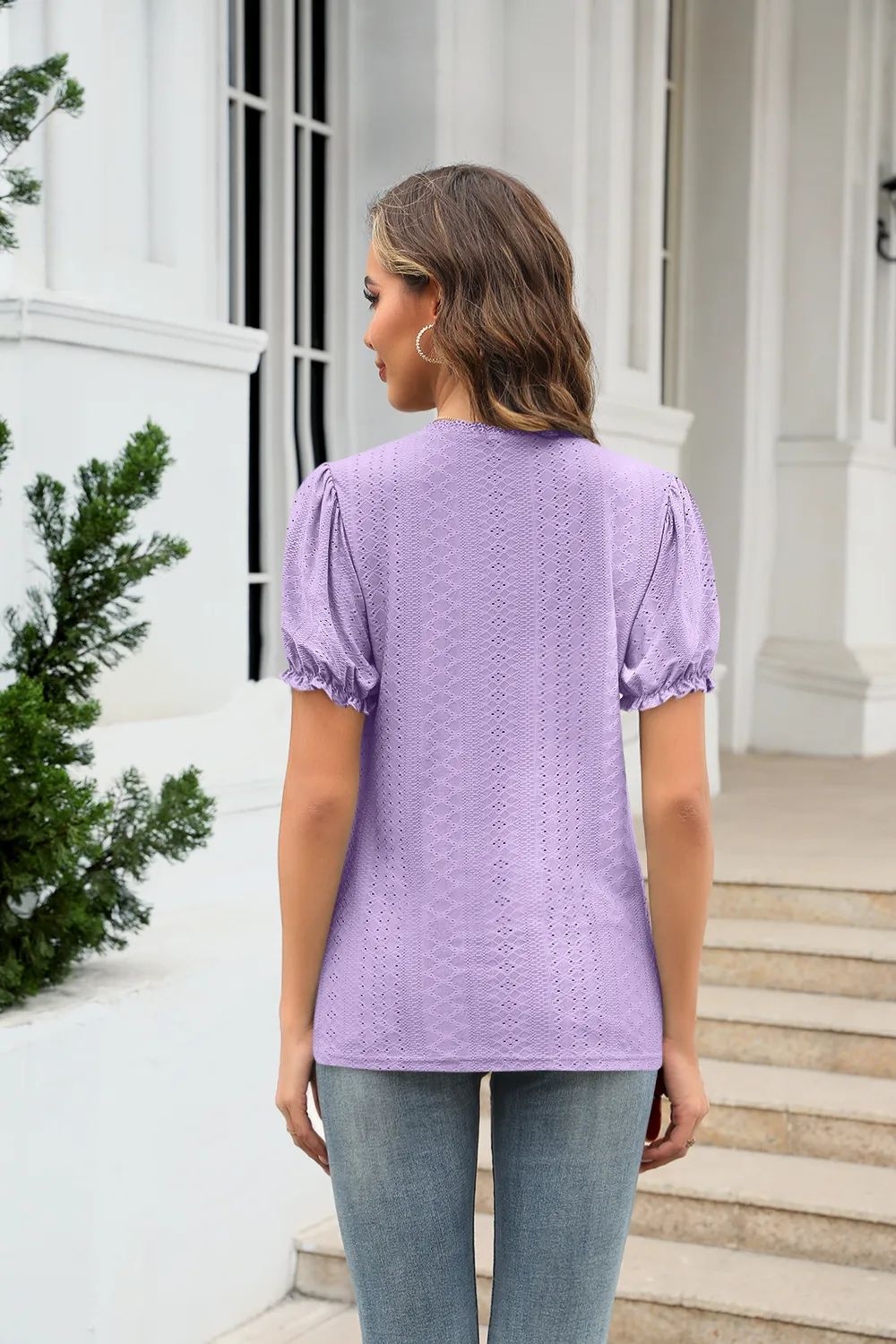 Summer  Women's European T-shirt V-neck Stitching Flanging Short Sleeve Fresh Sweet Style Polyester Fabric Regular Sleeve display picture 16