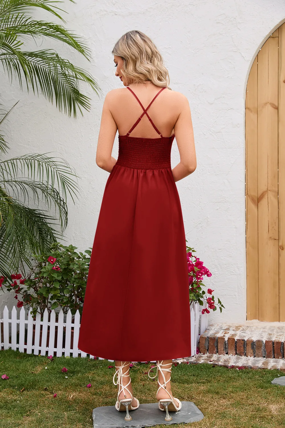 Floral Print Summer Hollowed Leisure Vacation Travel Dress Cotton Polyester Material Strapless High Waist A- Line Skirt display picture 12