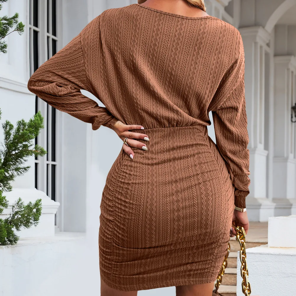 Winter Knitting Wrap Dress Women's All-Match Off-Shoulder Dress Saddle Bag Style Long Sleeve Round Neck Mini Dress Fresh Sweet Style display picture 24