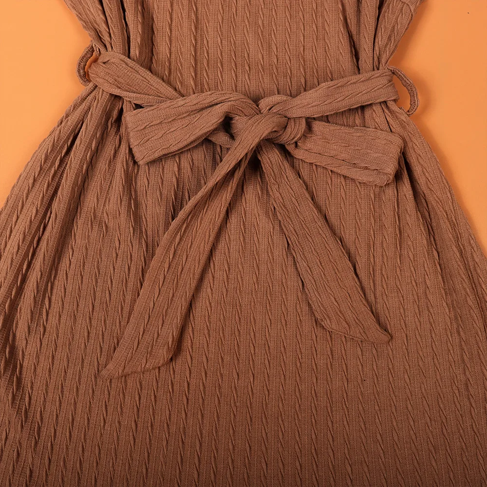 Autumn And Winter New Casual Knitted Dress European Ladies Fashion Belt Long Sleeve Twist-Knot Ruffles Ankle-Length Dress display picture 10