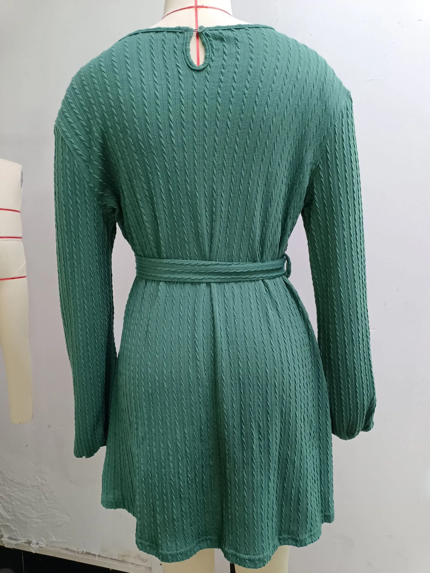 Autumn And Winter New Casual Knitted Dress European Ladies Fashion Belt Long Sleeve Twist-Knot Ruffles Ankle-Length Dress display picture 28