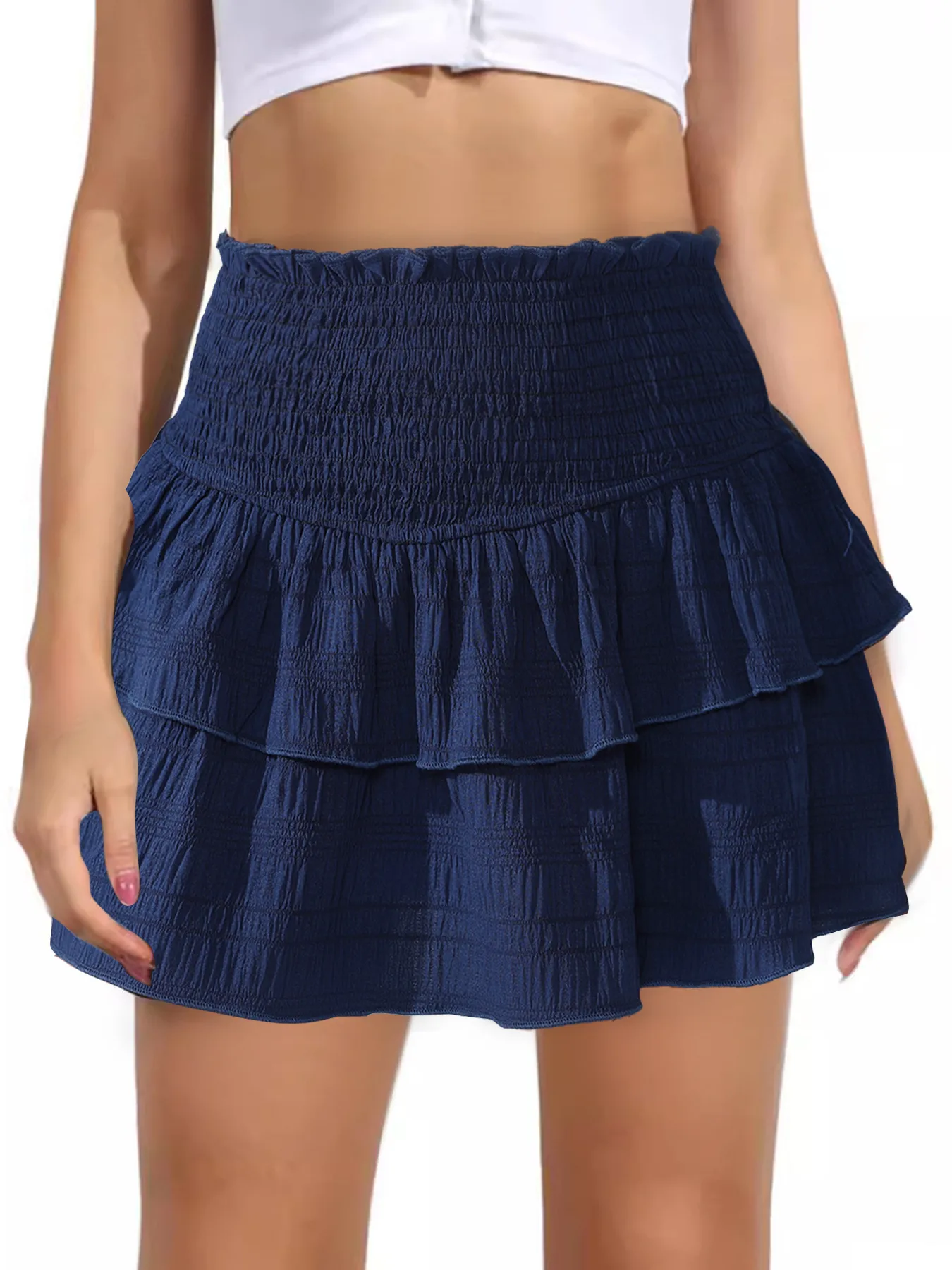 Slim Fit High Waist Pure Color Pleated Skirt Women's Summer New Sports Style Knee-Length Fashion Skirt display picture 2