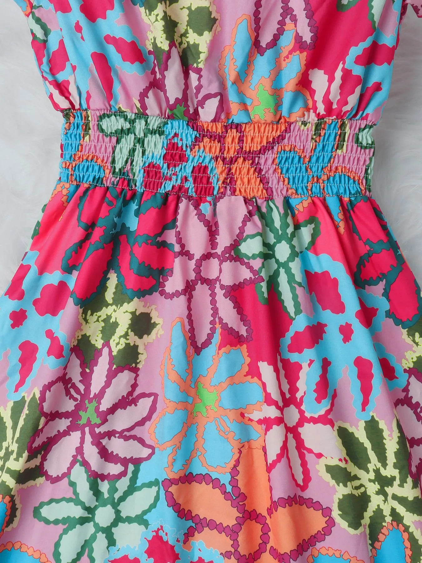 Summer New Sweet Floral Print Mini Dress  Style Holiday Fashion V-neck Sleeveless Elegant Ankle Length display picture 10