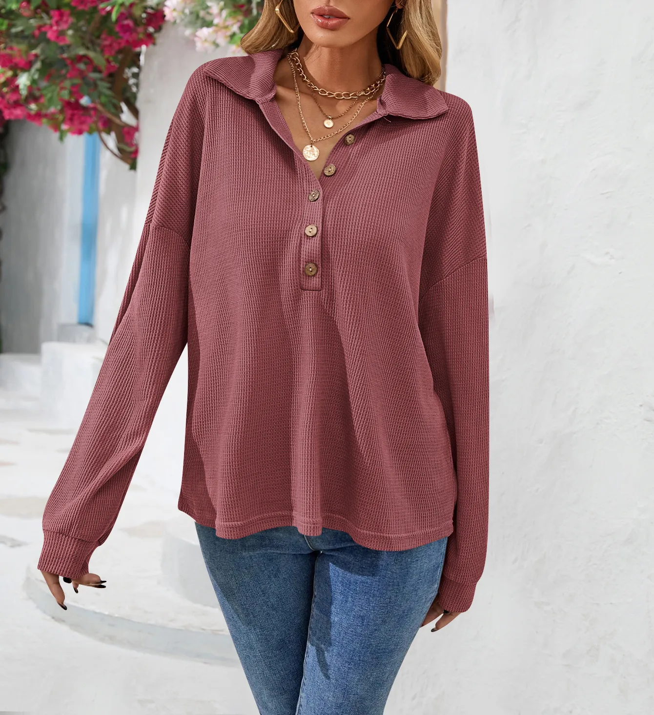 Fashion Style Long Sleeve Solid Color Buttons Shirt/T-shirt Autumn And Winter New Women's Clothing Fashion Street Style High Street Style display picture 4