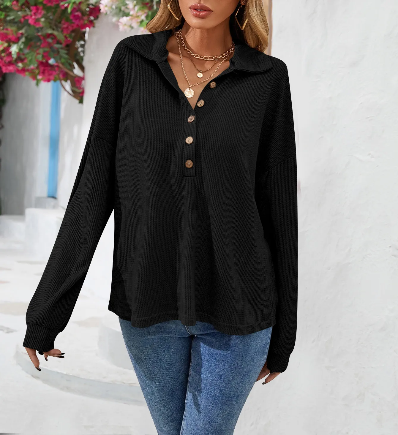 Fashion Style Long Sleeve Solid Color Buttons Shirt/T-shirt Autumn And Winter New Women's Clothing Fashion Street Style High Street Style display picture 14