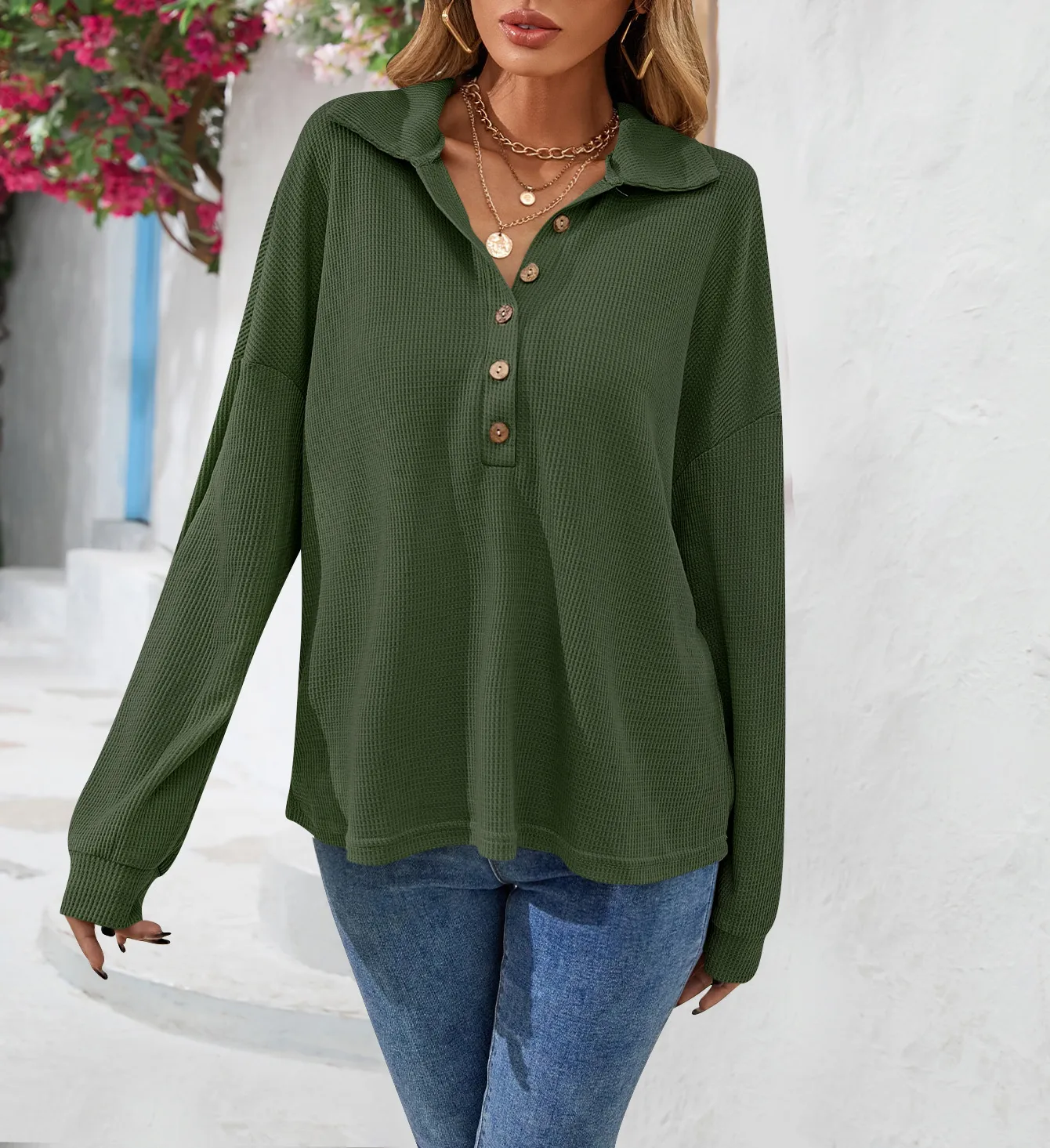 Fashion Style Long Sleeve Solid Color Buttons Shirt/T-shirt Autumn And Winter New Women's Clothing Fashion Street Style High Street Style display picture 19