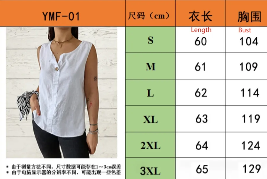 Casual Cotton Linen Vest Women's Summer New Button Top Loose Design T-shirt Solid Color And V-neck Sleeveless Commuter Style display picture 7