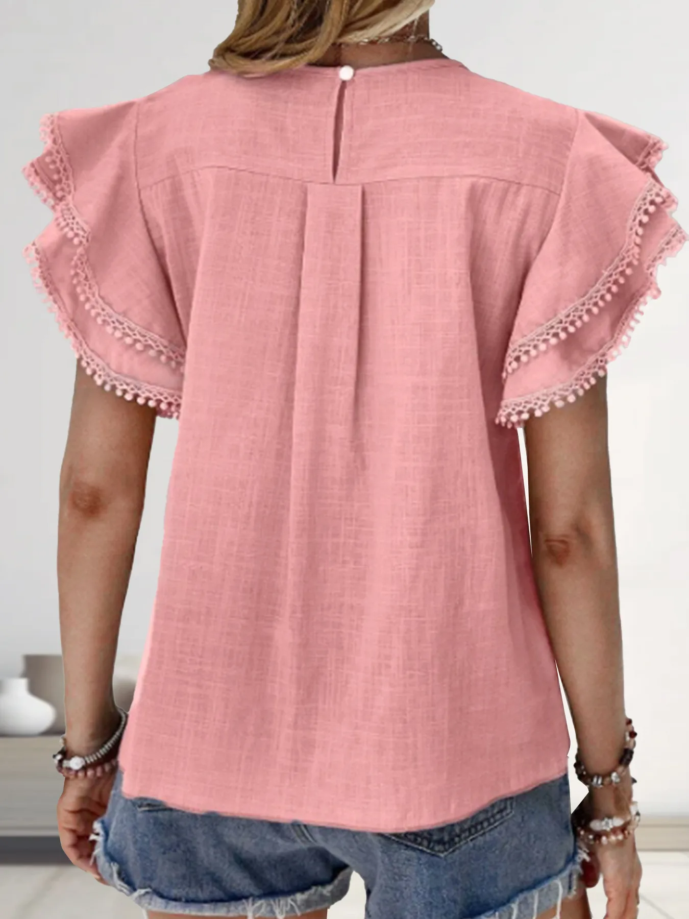 Casual Loose-Fitting Women's Round Neck Short Sleeve Batwing Shirt Summer Casual European Elegant Commuter Polyester Fabric Top display picture 6