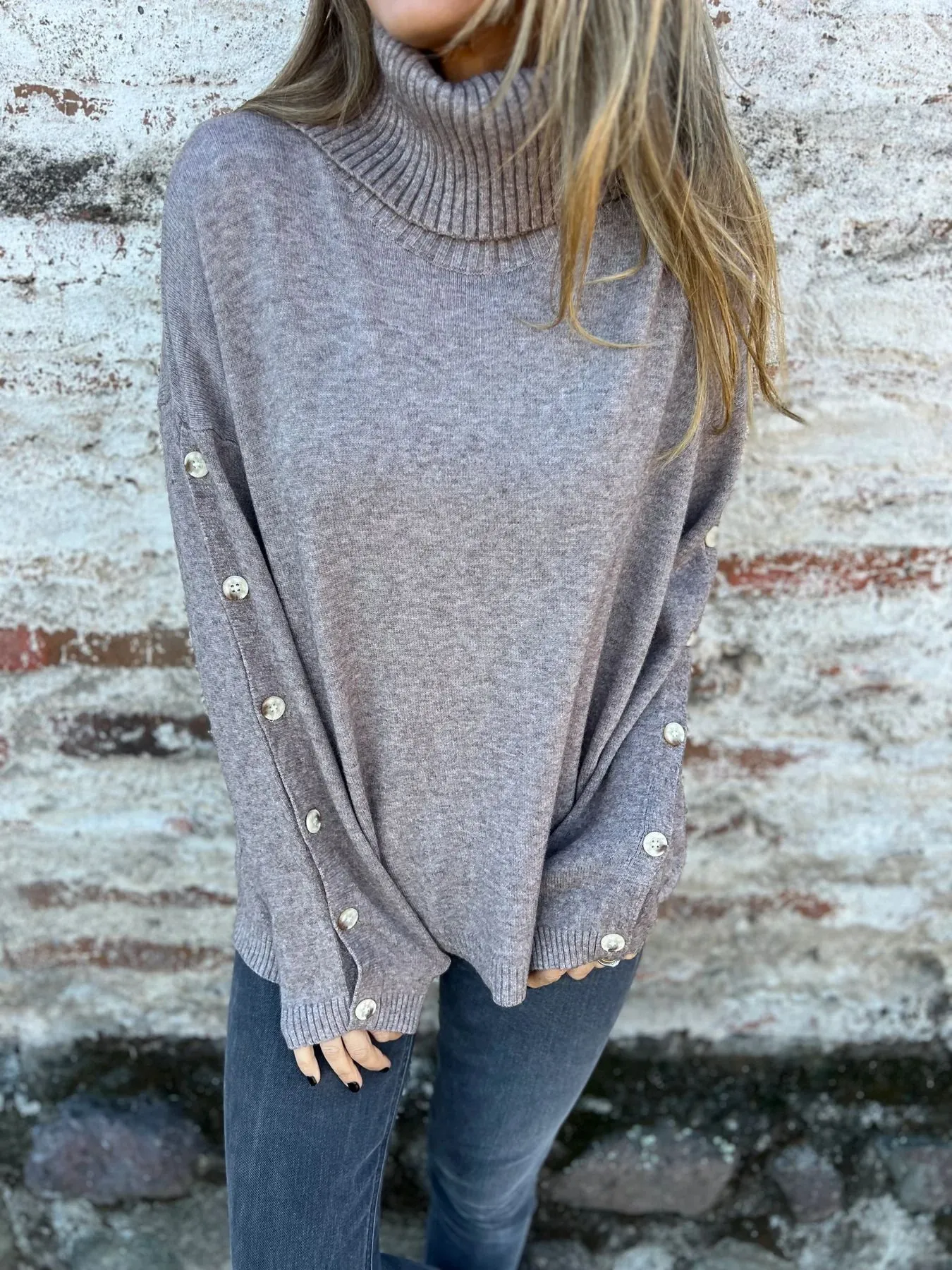 Casual Turtleneck Button Women's Knitwear Cotton Spandex Long Sleeve Solid Color Autumn And Winter New  Style display picture 8