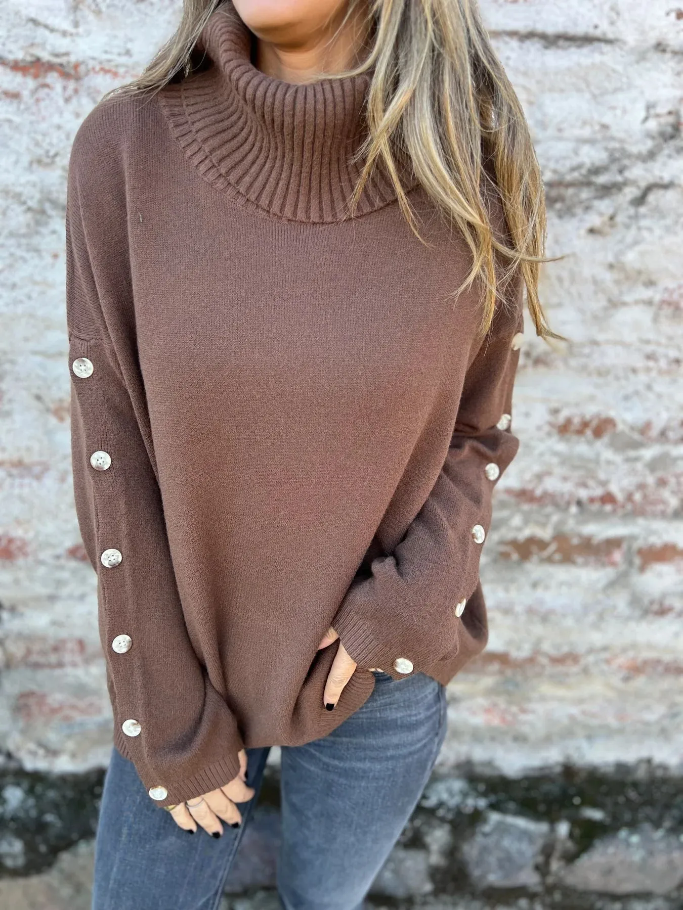 Casual Turtleneck Button Women's Knitwear Cotton Spandex Long Sleeve Solid Color Autumn And Winter New  Style display picture 9