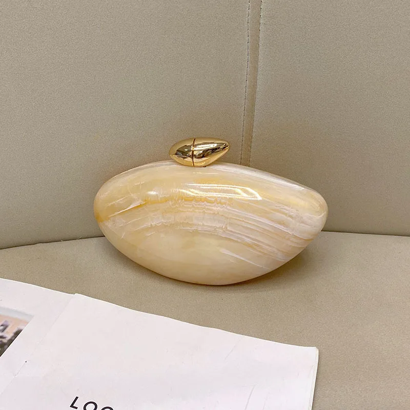 Elegant Simple Style Acrylic Marble Pattern Handbag Unique Oval Design Crossbody Bag Suitable For Evening Party Urban Simple Style display picture 7