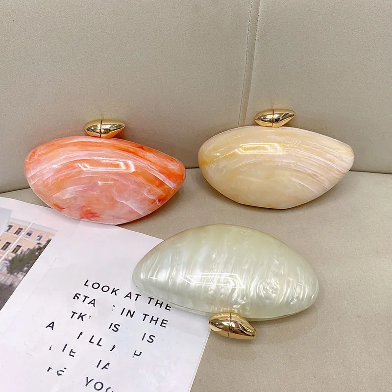 Elegant Simple Style Acrylic Marble Pattern Handbag Unique Oval Design Crossbody Bag Suitable For Evening Party Urban Simple Style display picture 2