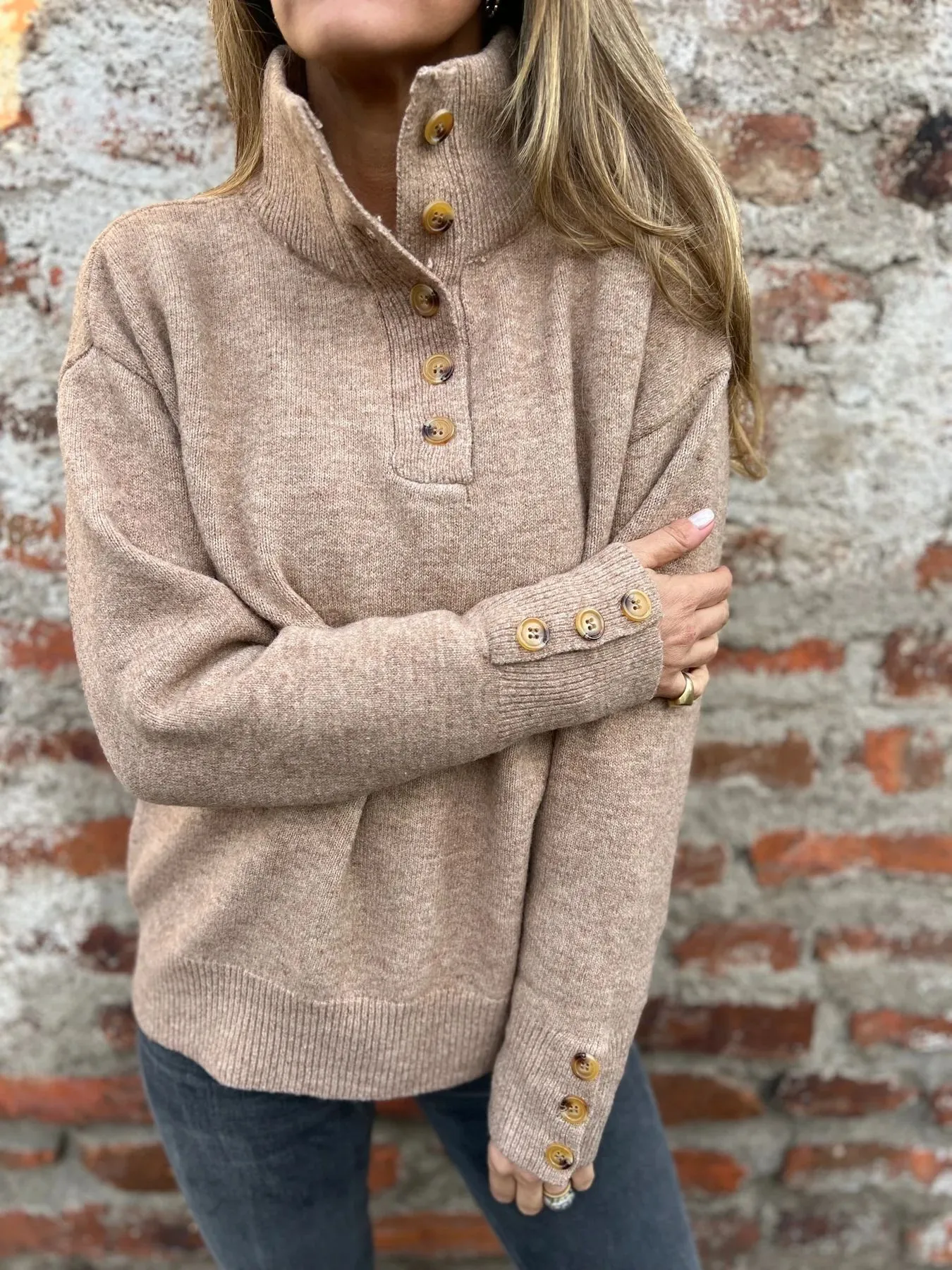 Casual Knitted Sweater Solid Color Buttons Stand Collar Loose Design Autumn And Winter New Comfort Cotton Blend Long Sleeve display picture 7