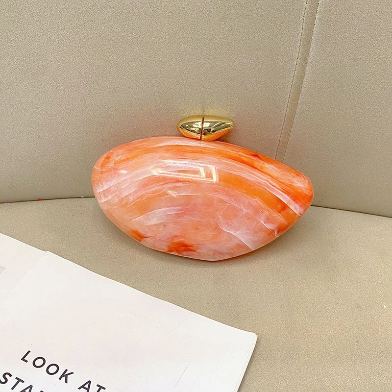 Elegant Simple Style Acrylic Marble Pattern Handbag Unique Oval Design Crossbody Bag Suitable For Evening Party Urban Simple Style display picture 3