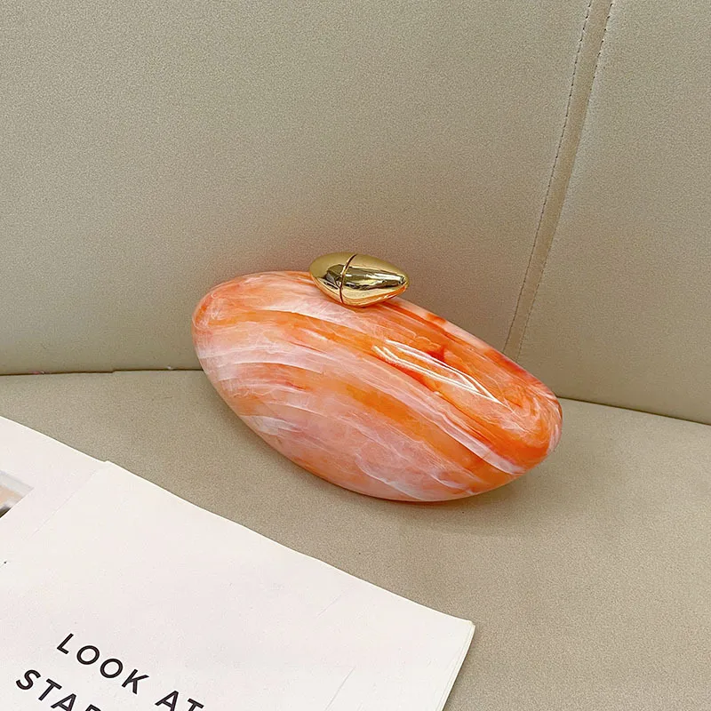 Elegant Simple Style Acrylic Marble Pattern Handbag Unique Oval Design Crossbody Bag Suitable For Evening Party Urban Simple Style display picture 4