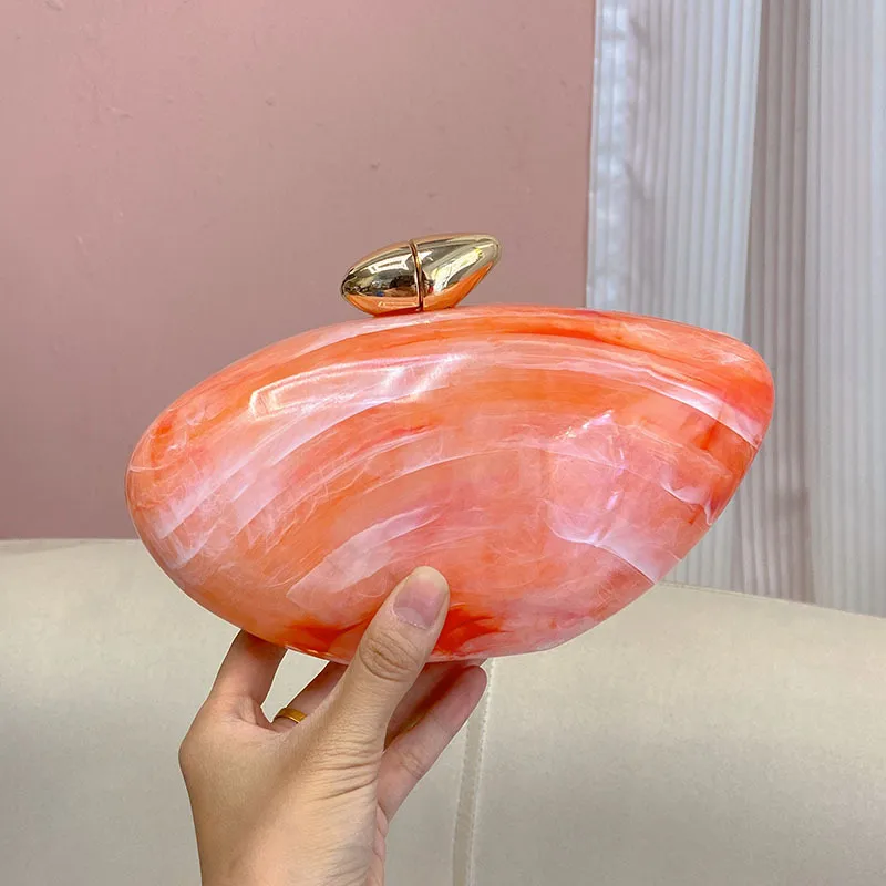 Elegant Simple Style Acrylic Marble Pattern Handbag Unique Oval Design Crossbody Bag Suitable For Evening Party Urban Simple Style display picture 5