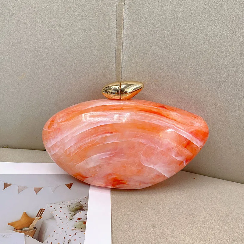 Elegant Simple Style Acrylic Marble Pattern Handbag Unique Oval Design Crossbody Bag Suitable For Evening Party Urban Simple Style display picture 6