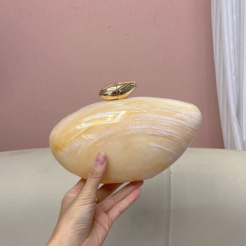 Elegant Simple Style Acrylic Marble Pattern Handbag Unique Oval Design Crossbody Bag Suitable For Evening Party Urban Simple Style display picture 8