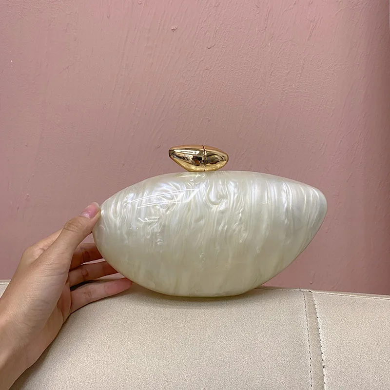 Elegant Simple Style Acrylic Marble Pattern Handbag Unique Oval Design Crossbody Bag Suitable For Evening Party Urban Simple Style display picture 10