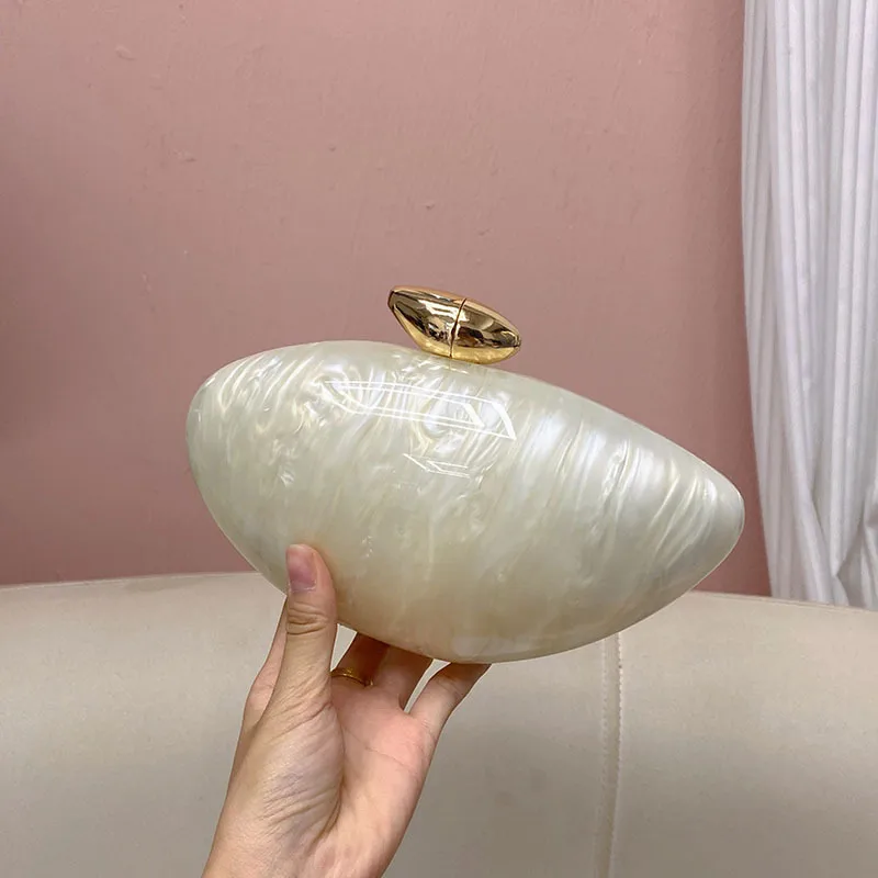 Elegant Simple Style Acrylic Marble Pattern Handbag Unique Oval Design Crossbody Bag Suitable For Evening Party Urban Simple Style display picture 11