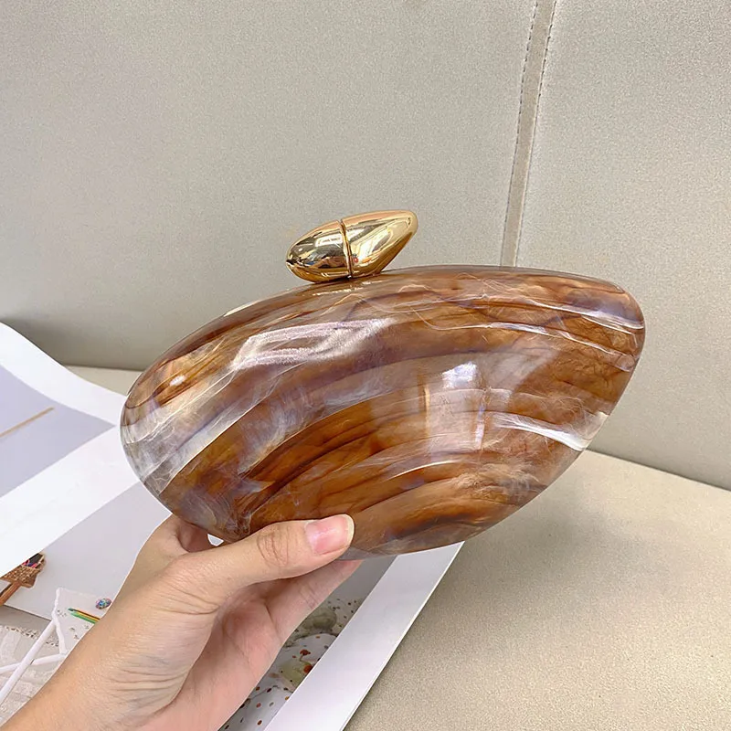 Elegant Simple Style Acrylic Marble Pattern Handbag Unique Oval Design Crossbody Bag Suitable For Evening Party Urban Simple Style display picture 14