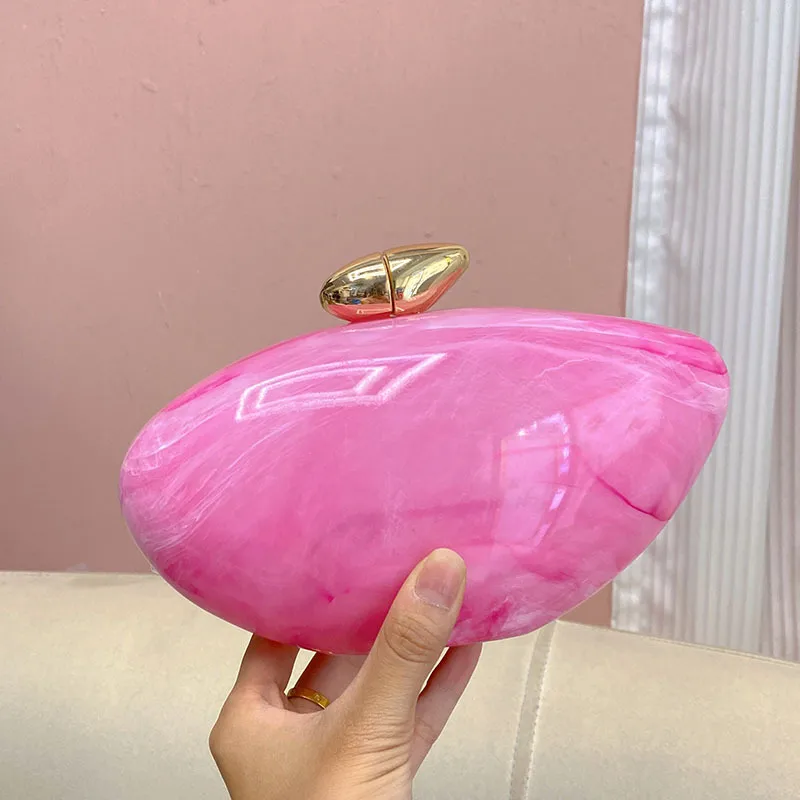 Elegant Simple Style Acrylic Marble Pattern Handbag Unique Oval Design Crossbody Bag Suitable For Evening Party Urban Simple Style display picture 16