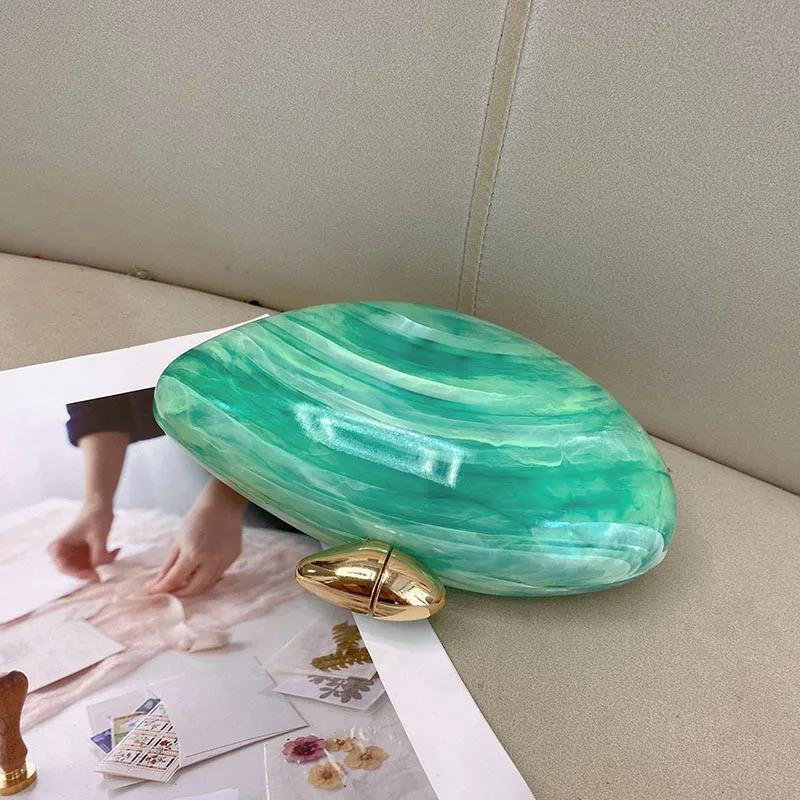 Elegant Simple Style Acrylic Marble Pattern Handbag Unique Oval Design Crossbody Bag Suitable For Evening Party Urban Simple Style display picture 20