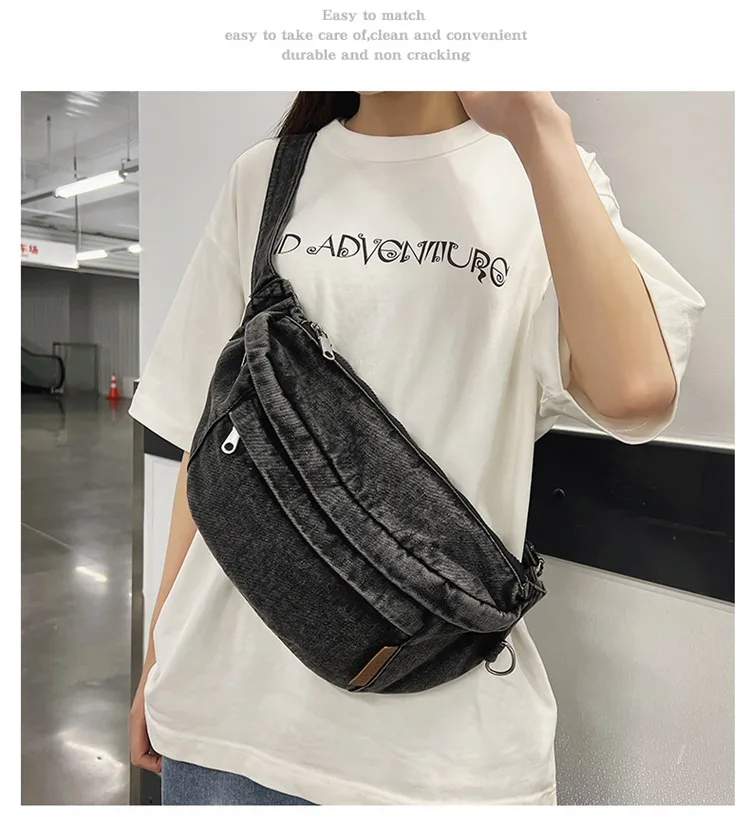 Harajuku Style Women's Cross-Body Bag Multifunction Denim Unisex Student Bag Hip Hop Trend Brand Street Fashion High Street display picture 1