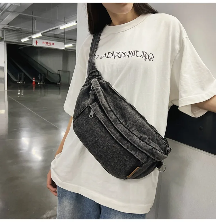 Harajuku Style Women's Cross-Body Bag Multifunction Denim Unisex Student Bag Hip Hop Trend Brand Street Fashion High Street display picture 2