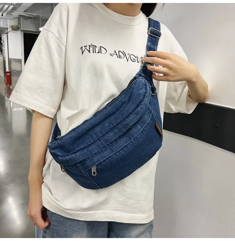 Harajuku Style Women's Cross-Body Bag Multifunction Denim Unisex Student Bag Hip Hop Trend Brand Street Fashion High Street display picture 3