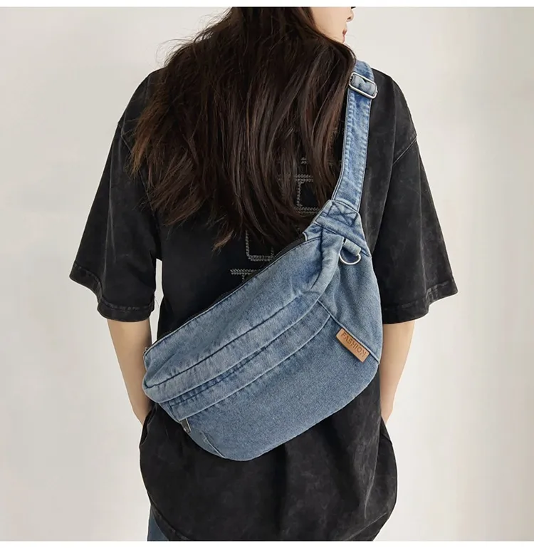 Harajuku Style Women's Cross-Body Bag Multifunction Denim Unisex Student Bag Hip Hop Trend Brand Street Fashion High Street display picture 5