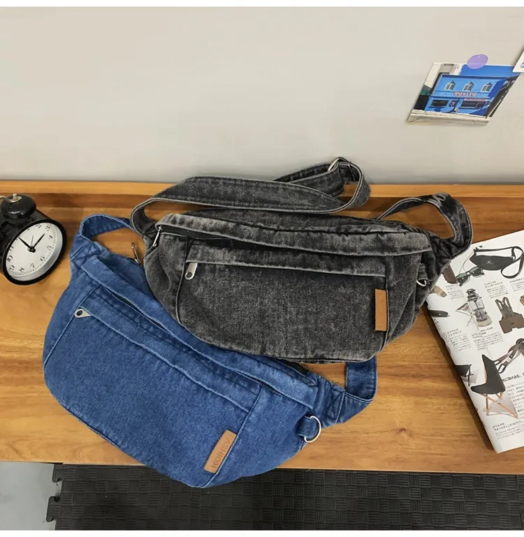 Harajuku Style Women's Cross-Body Bag Multifunction Denim Unisex Student Bag Hip Hop Trend Brand Street Fashion High Street display picture 7