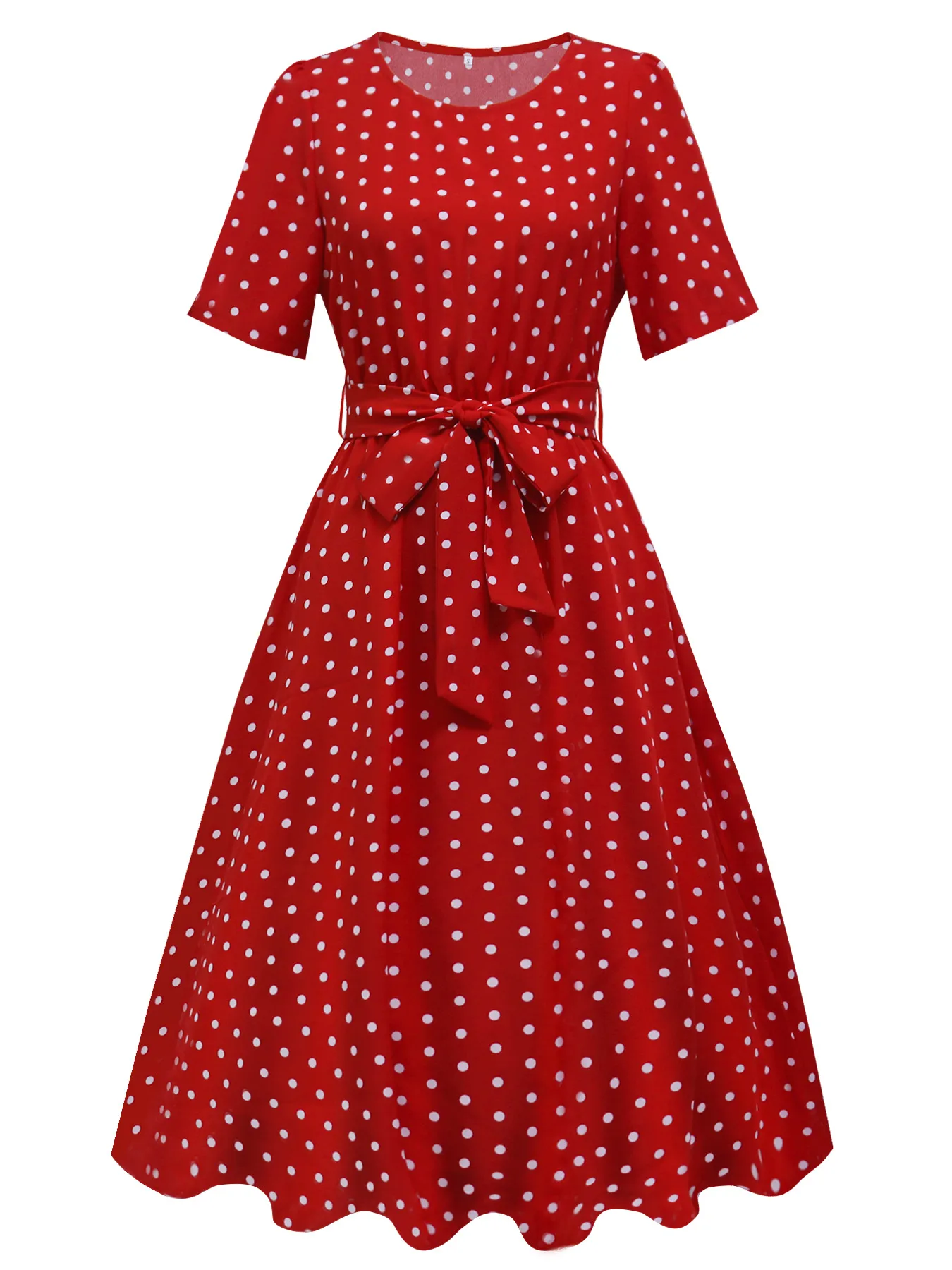 Elegant Retro Women's Dress Round Neck Short Sleeves And Dots Printed Waist-Controlled Full Skirt Mid-Length Dress Dress Suitable For Commuting display picture 4