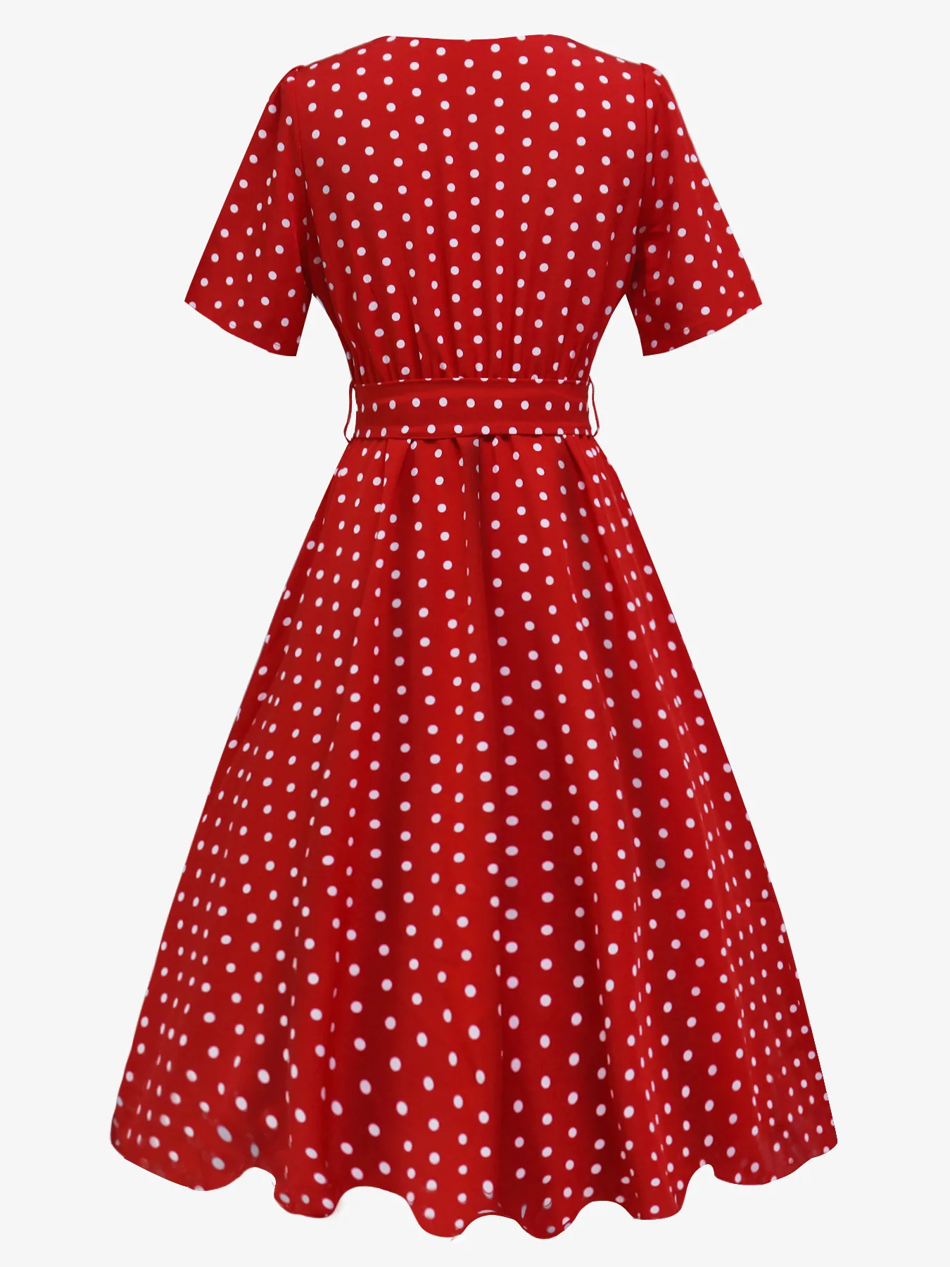 Elegant Retro Women's Dress Round Neck Short Sleeves And Dots Printed Waist-Controlled Full Skirt Mid-Length Dress Dress Suitable For Commuting display picture 5