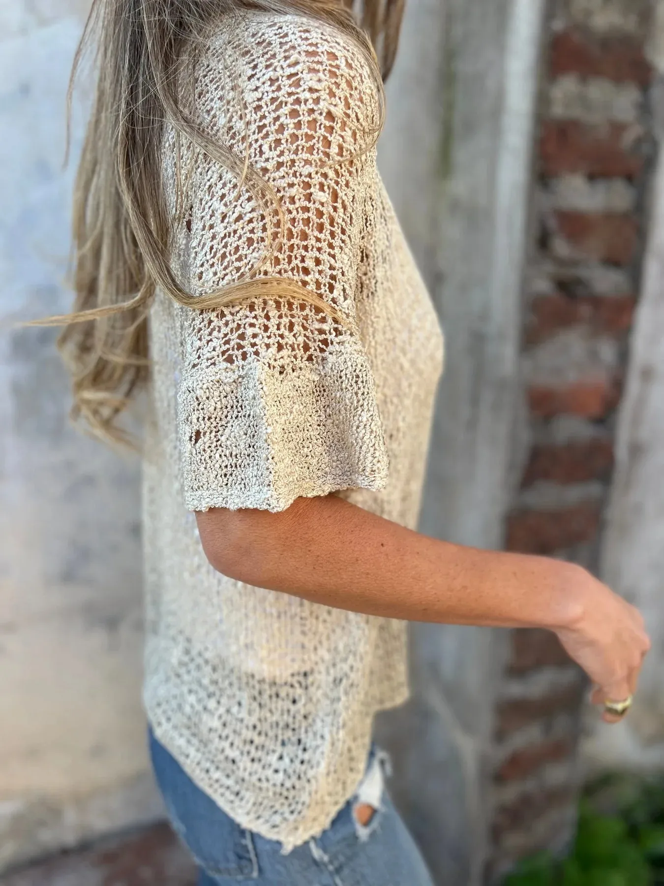 Elegant European Style Women's Knitted Cardigan Short Sleeve Hollow Design One Button Design Spring And Autumn Solid Color Commute Friendly display picture 4