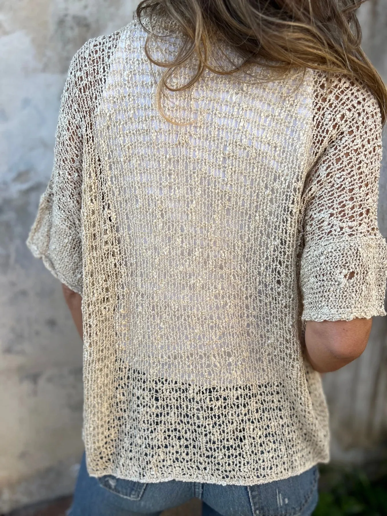 Elegant European Style Women's Knitted Cardigan Short Sleeve Hollow Design One Button Design Spring And Autumn Solid Color Commute Friendly display picture 5
