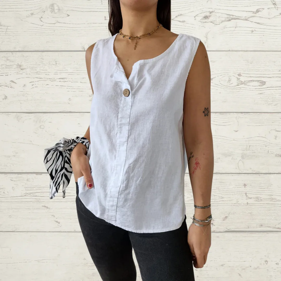 Casual Cotton Linen Vest Women's Summer New Button Top Loose Design T-shirt Solid Color And V-neck Sleeveless Commuter Style display picture 1