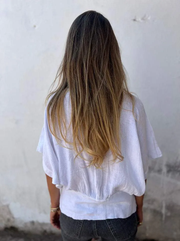 Casual Cotton And Linen Women's T-shirt V-neck Summer New Push Up Top Comfortable Breathable Short Sleeve T-shirt display picture 3