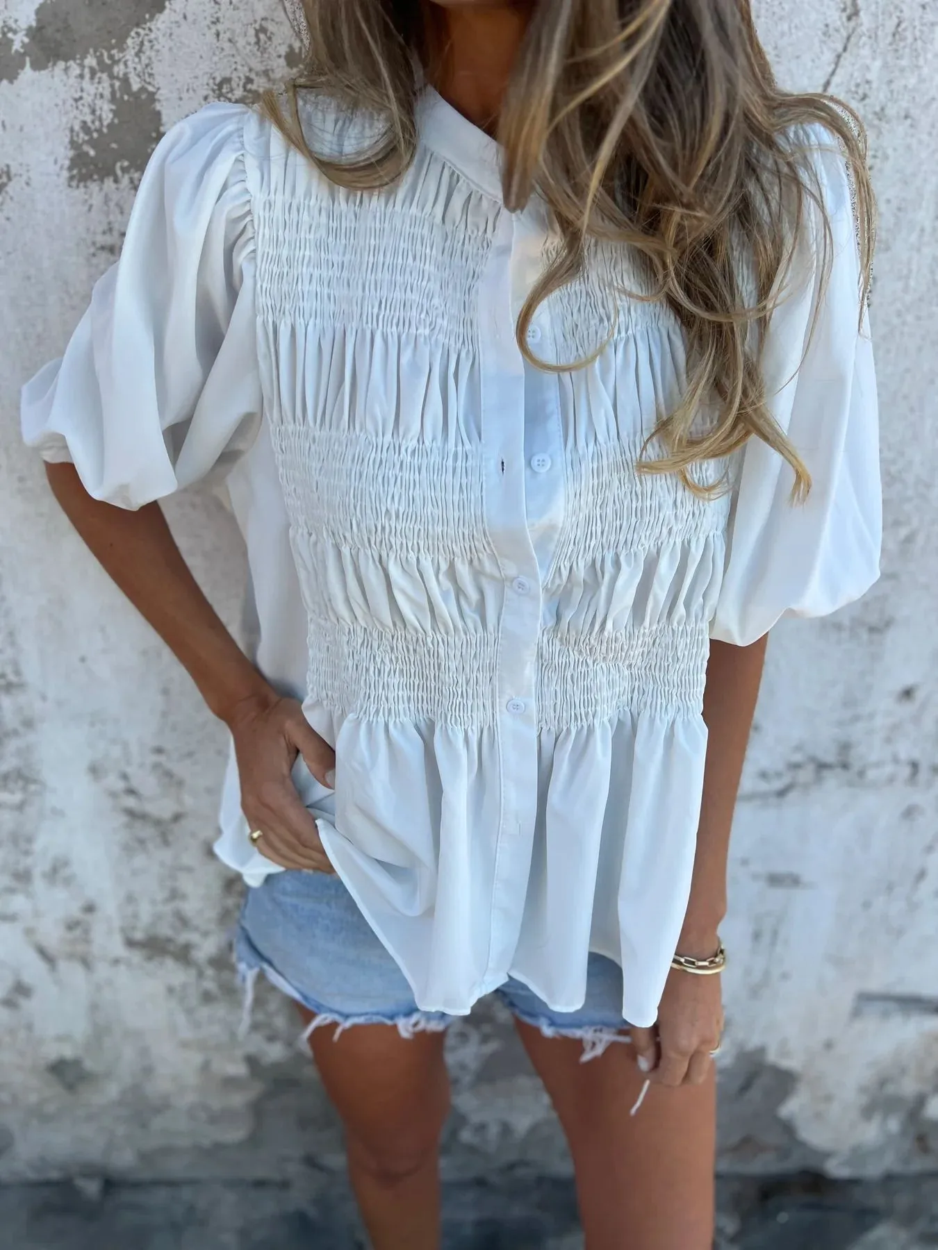 Casual Fashion Short Sleeve Round Neck Button Solid Color Shirt Women's T-shirt Comfortable Breathable Elastic Waist Design display picture 11