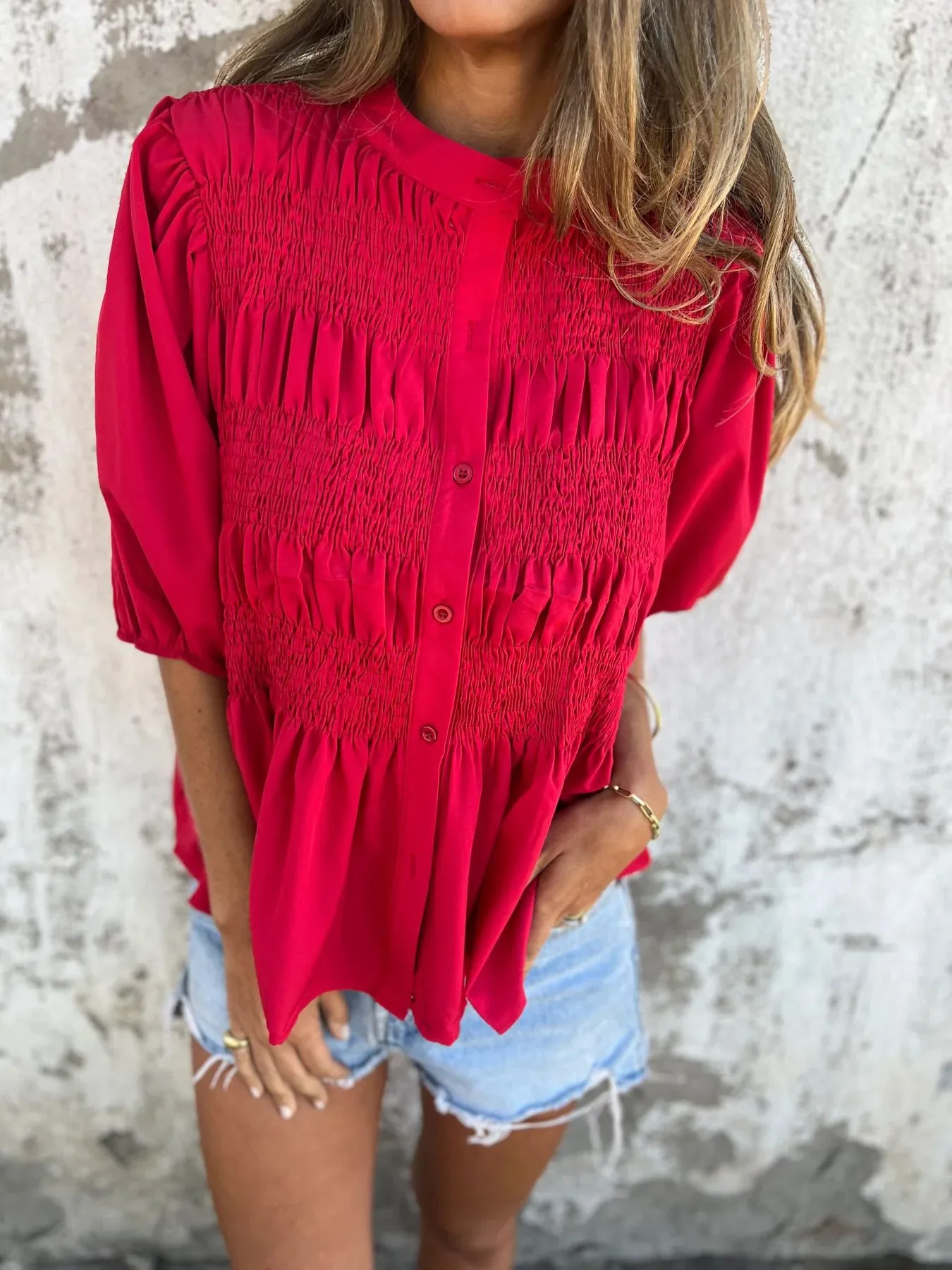 Casual Fashion Short Sleeve Round Neck Button Solid Color Shirt Women's T-shirt Comfortable Breathable Elastic Waist Design display picture 16