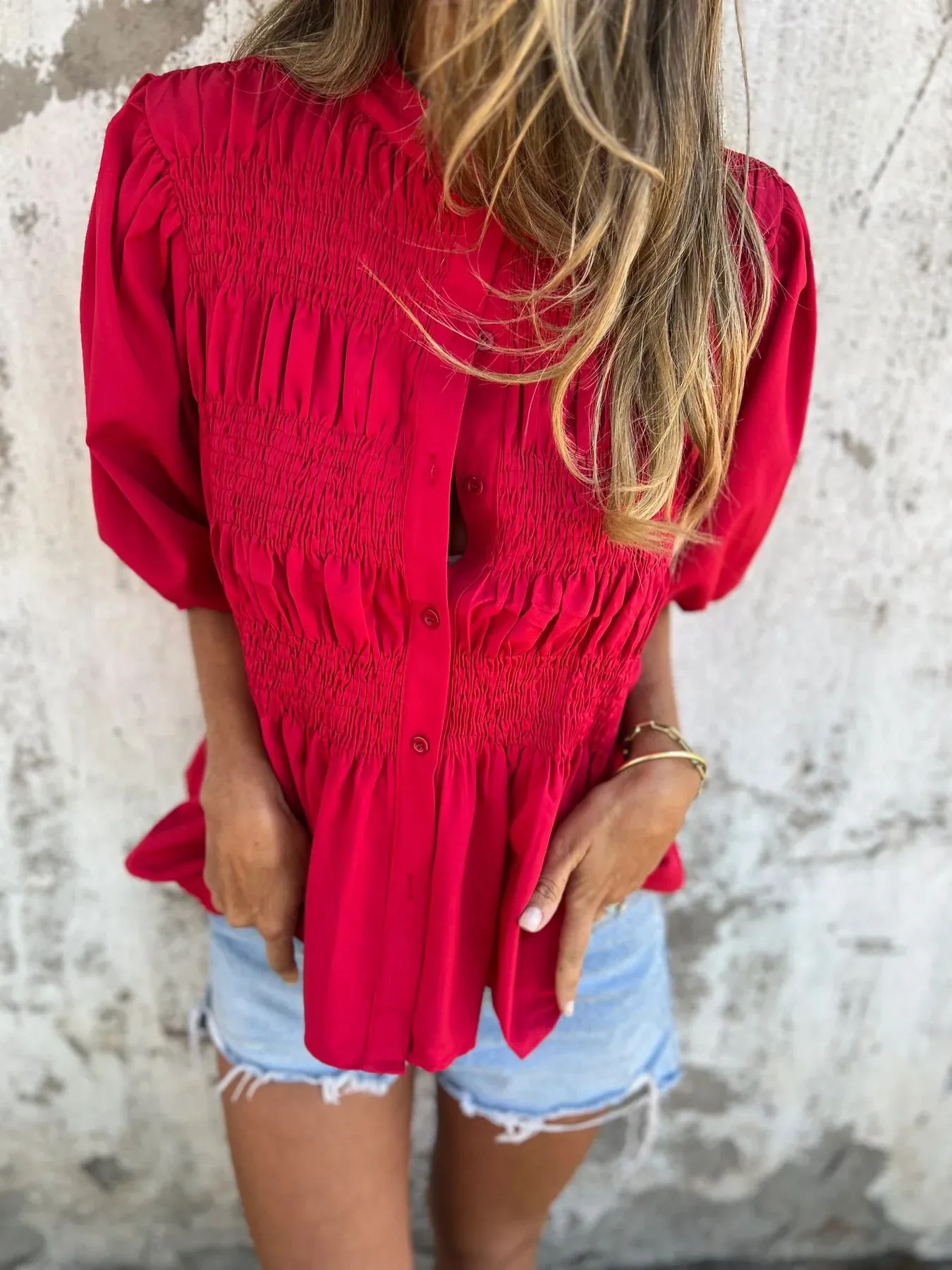 Casual Fashion Short Sleeve Round Neck Button Solid Color Shirt Women's T-shirt Comfortable Breathable Elastic Waist Design display picture 17